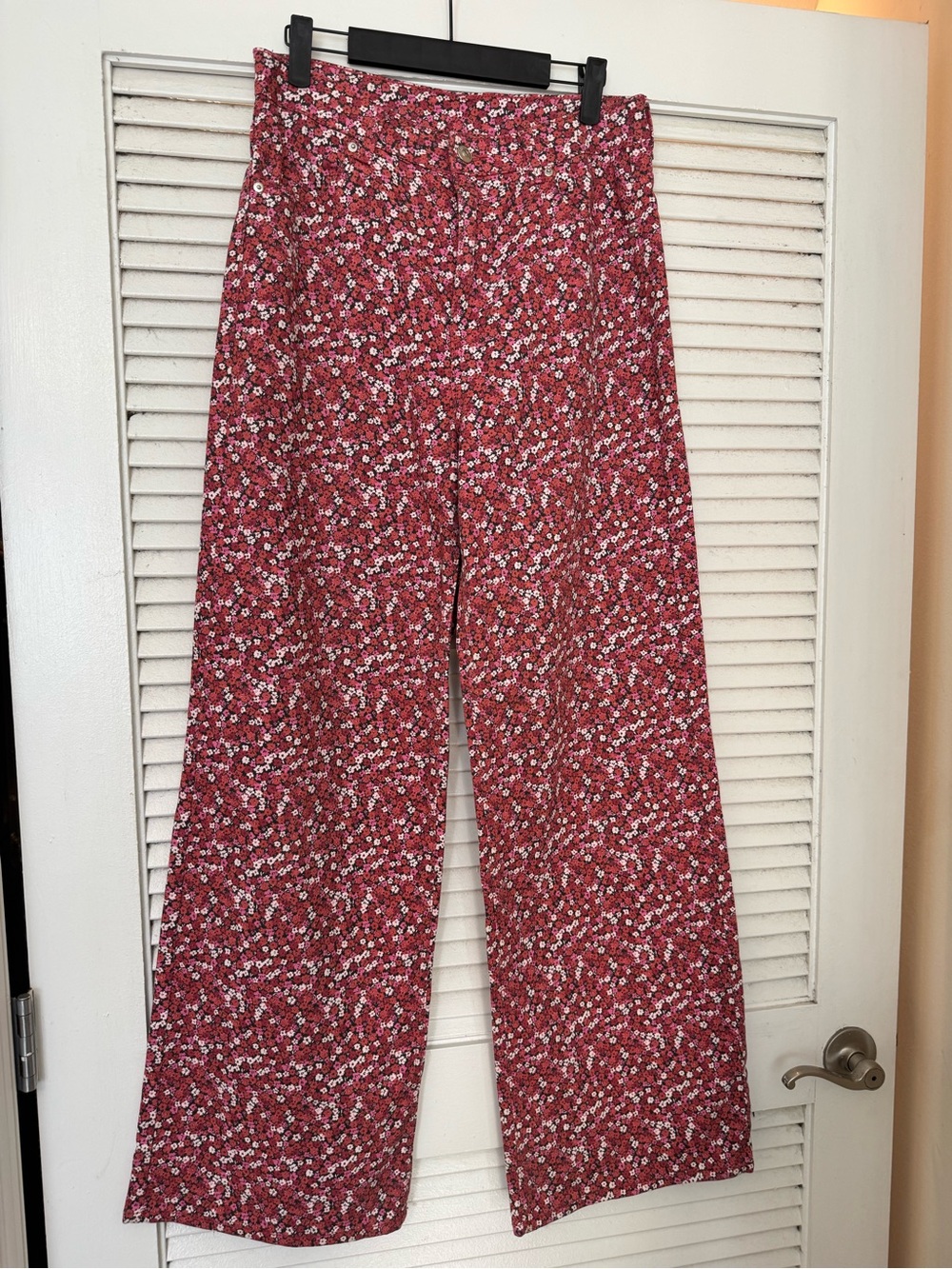 H&M Pink Red Floral Wide-Leg Pants